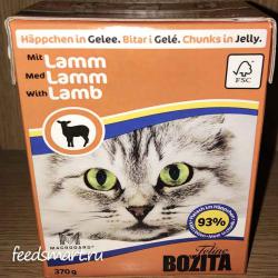 Фото консервированного полнорационного корма «Бозита Фелин» — кусочки в желе с ягнёнком для кошек