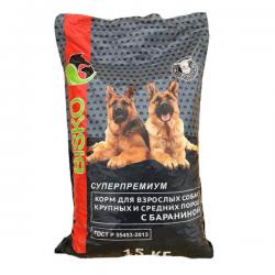 Корм для собак Bisko «Суперпремиум» с бараниной для взрослых собак средних и крупных пород 15 кг
