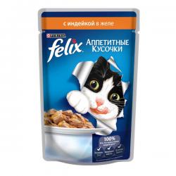 Корм для кошек Purina Felix — «Аппетитные кусочки в желе» с индейкой