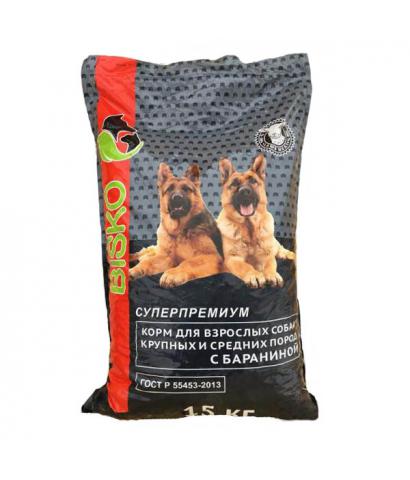 Корм для собак Bisko «Суперпремиум» с бараниной для взрослых собак средних и крупных пород 15 кг