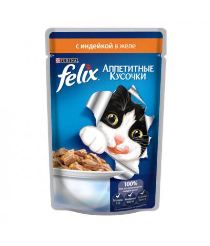 Корм для кошек Purina Felix — «Аппетитные кусочки в желе» с индейкой