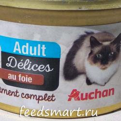 Фото консервированного полнорационного корма «Ашан» с говядиной и печенью для взрослых кошек