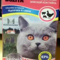 Фото консервированного полнорационного корма «Бозита Мини Мясной Микс» — кусочки в соусе для кошек